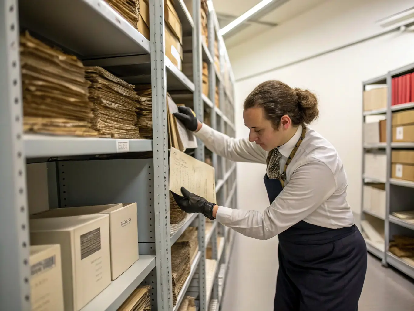 A group of volunteers meticulously cleaning and restoring an old historical document in a well-lit archive room, showcasing ARPA's commitment to preserving historical records.